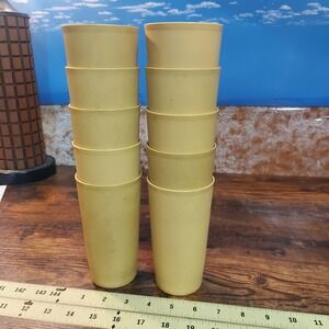 Vintage Tupperware Harvest Gold Tumblers Set of 10 Yellow 16oz Cups 873-19 USA